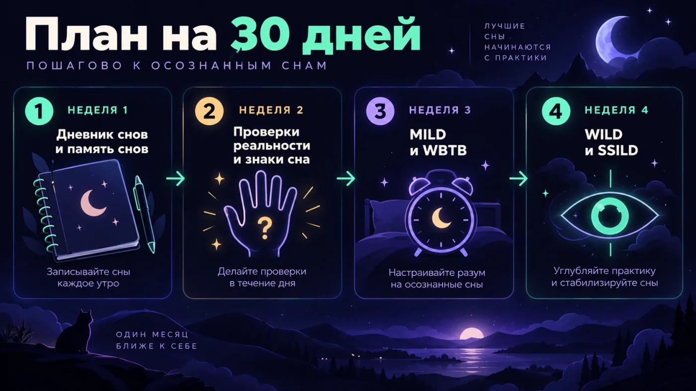 Схема плана на 30 дней: четыре недели, четыре слоя практики