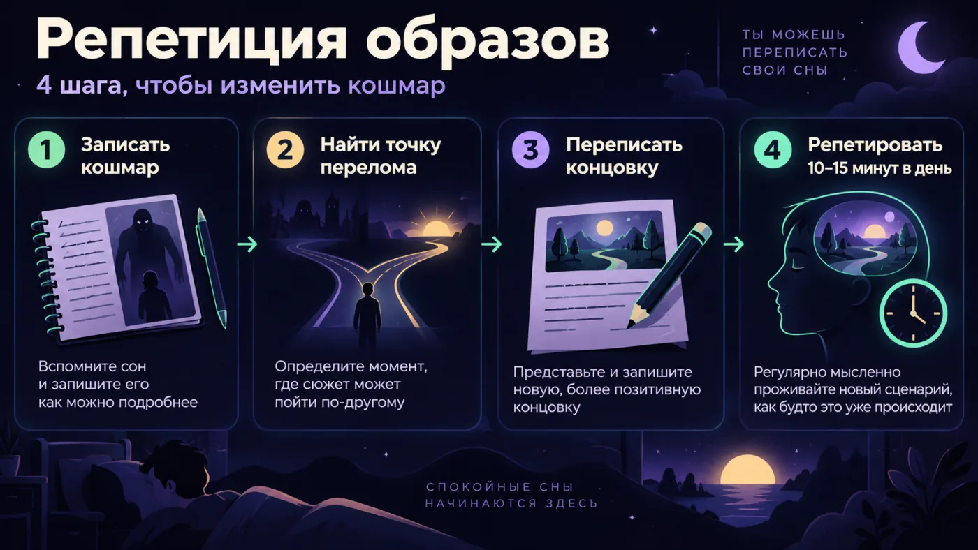 Схема: четыре шага репетиции образов против кошмаров