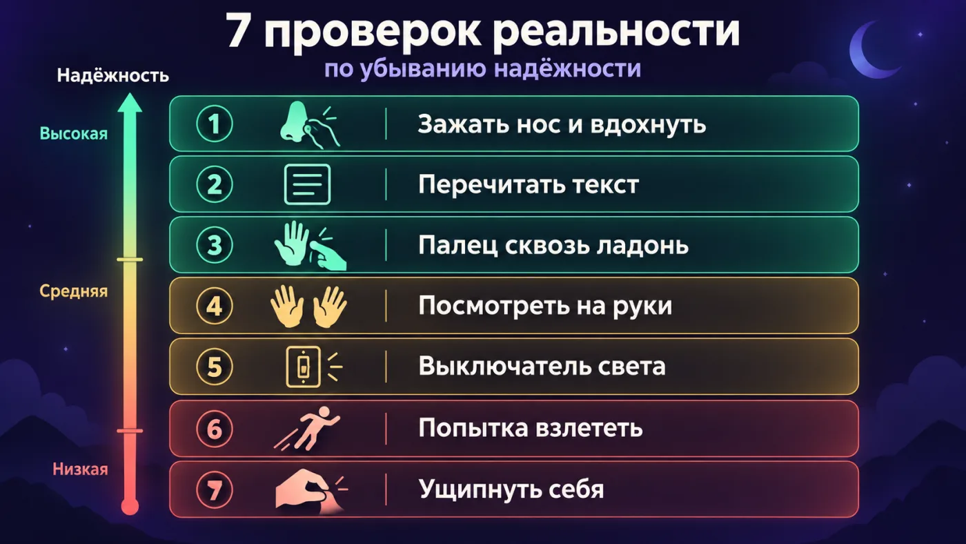 Схема: семь проверок реальности по убыванию надёжности