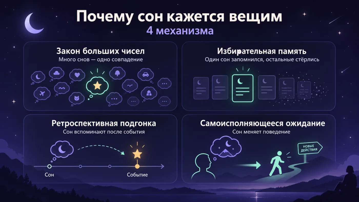 Схема: четыре механизма, из-за которых сон кажется вещим